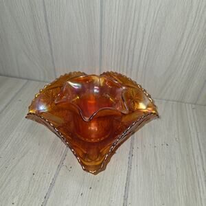 Vtg Imperial Marigold Carnival Glass Candy Dish Ruffled Candle Holder Catch All